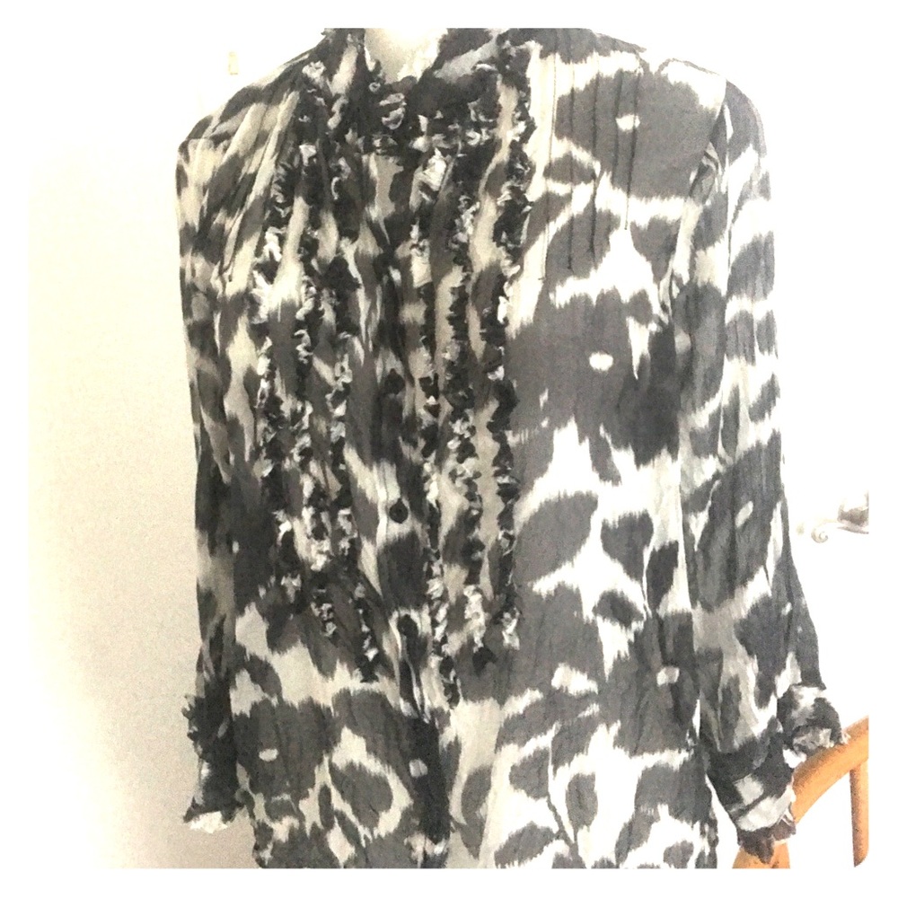 Super cute sheer tuxedo styled women’s silk shirt